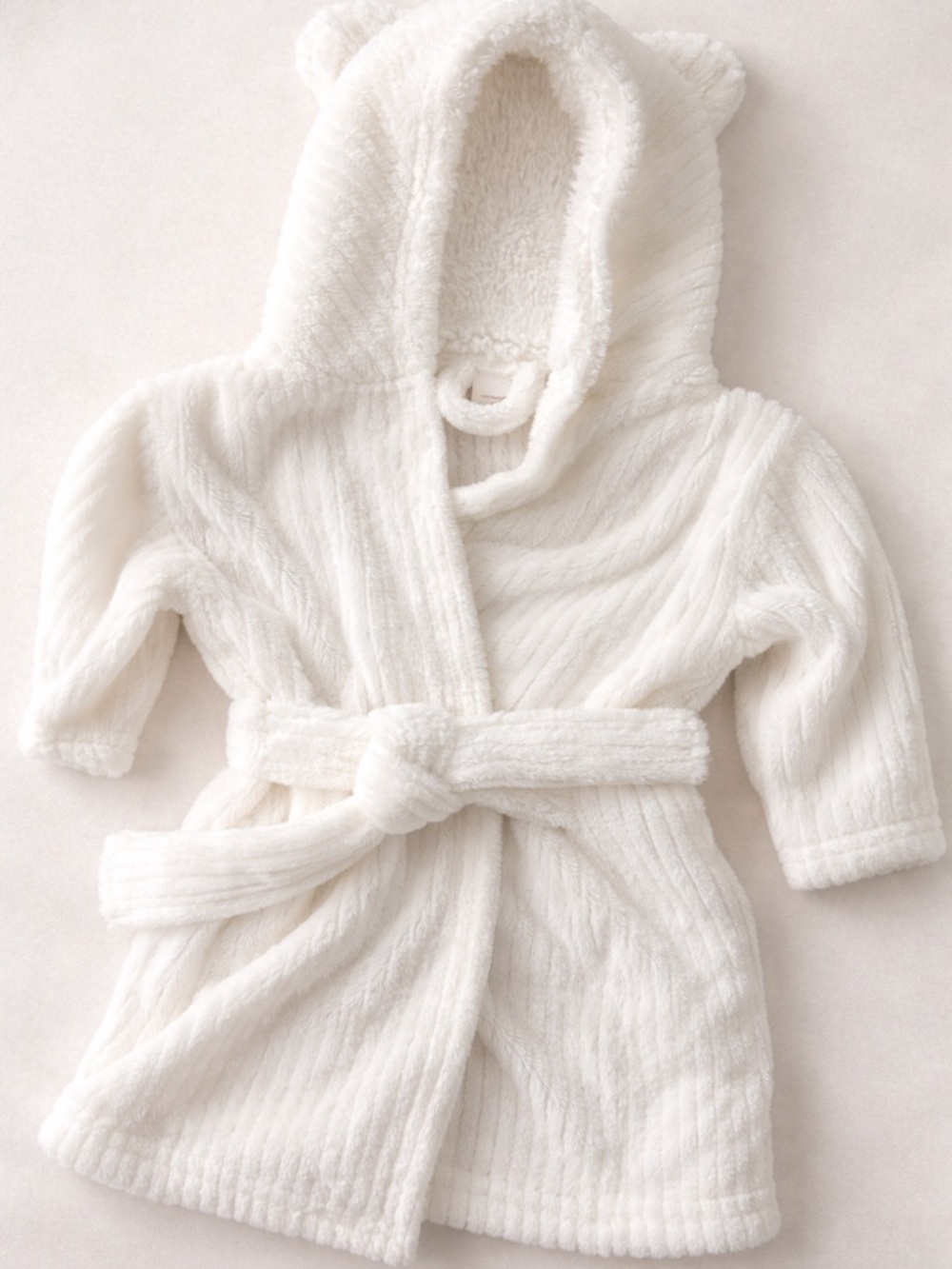 Modern Baby | White Plush Hooded Bear Ear Robe